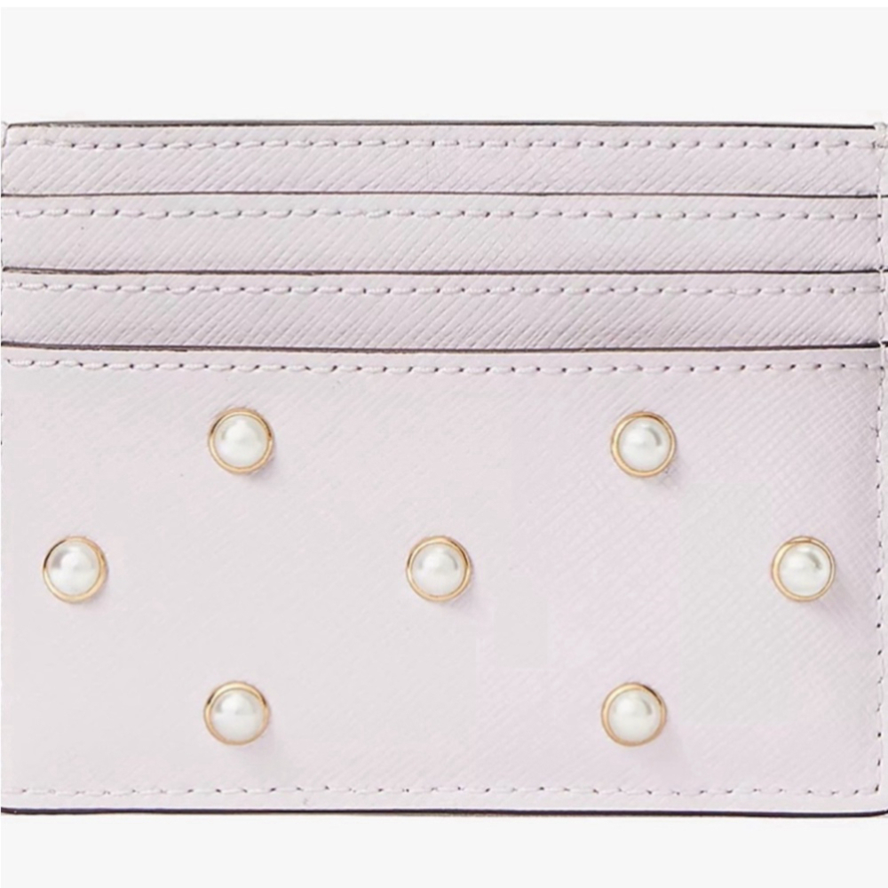 Kate Spade Madison Studded Faux Pearls Small Slim Card Holder, Lilac Moon - Picture 10 of 10